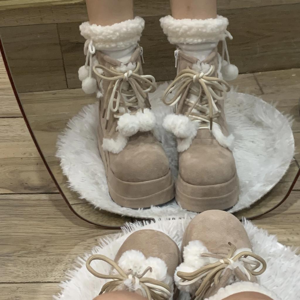 Mote Original Design Lolita Dame Vinter Snøstøvler Søte Pelsdusk Fleece Varme Korte Støvletter Jenter Khaki Svart Ankelstøvletter