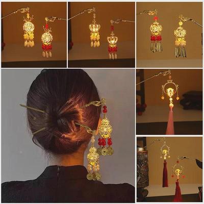 Retro Chiński Pałac Latarnia Królik Tassel Spinka Do Włosów - Świecący Hanfu Noworoczny Akcesorium Do Włosów