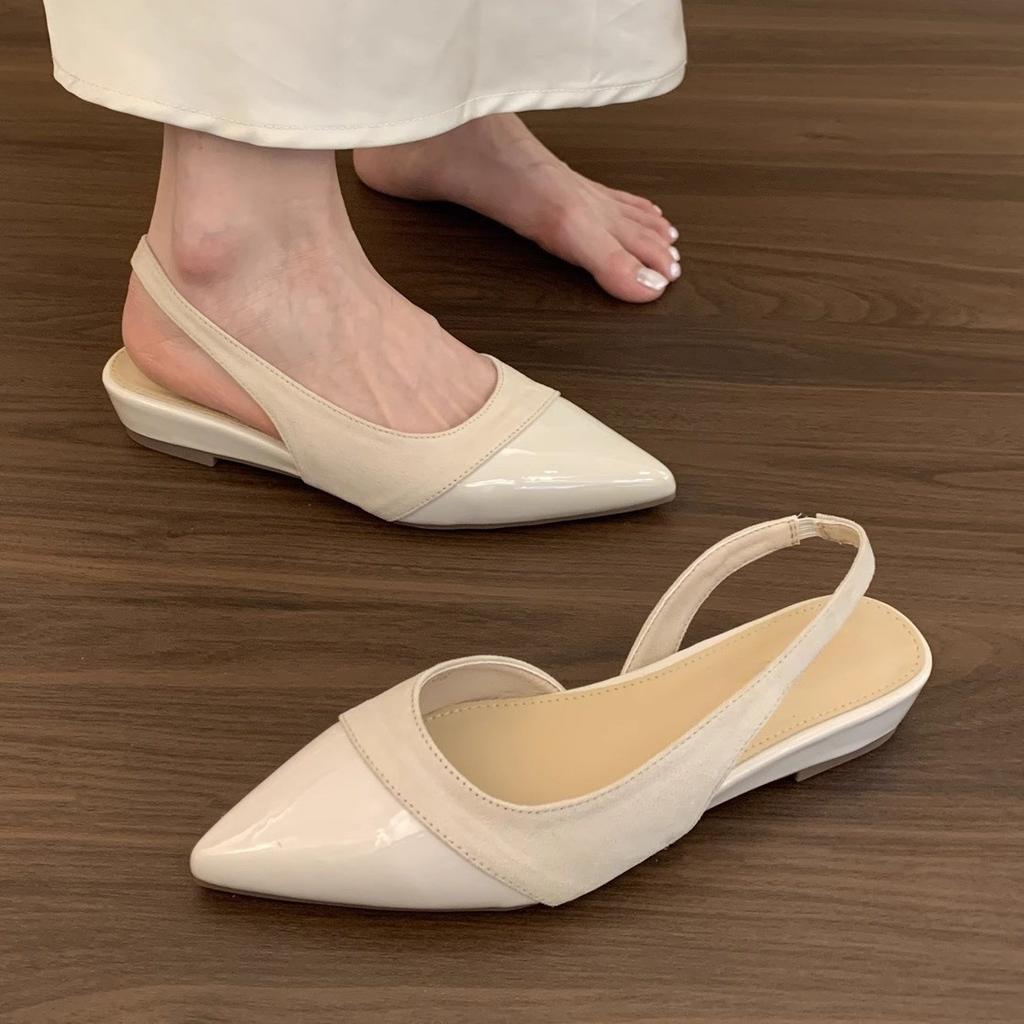 French temperament evening pointed head empty slope heel women's new shoes with skirt fairy flat bottom bag head sandals women's summer