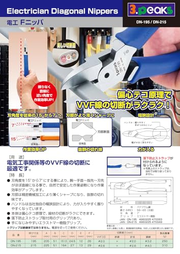 Three Peaks Giken 3.peaks Electrician's F Nippers, 195mm, DN-195