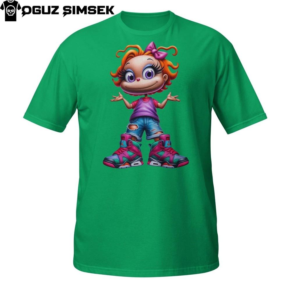 

Cute Cartoon Girl T-Shirt – Urban Anime Style with Big Eyes and Orange Hair L