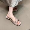 French Gentle Bow with Thick Heel Cool Slippers Women's Summer Wear Open Toe with Skirt Temperament Sandals