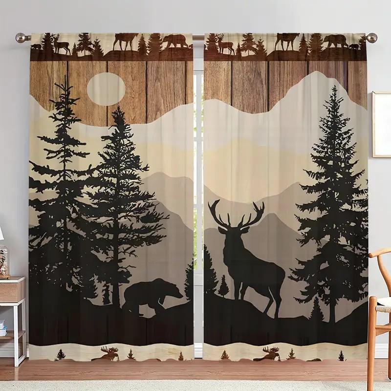 Blackout Jit Wildlife Deer Curtains Polyester Living Room Cabin Decor Holiday Wi Curtain Set Of 2 Rustic Made With Pole Pocket Washable Great Ready