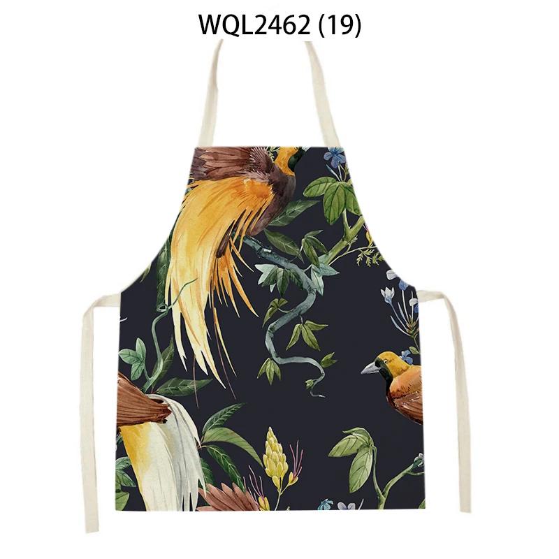 Women Flowers Print Linen Kitchen Apron Household Cleaning Apron Adult Children Cooking Baking Accessories Sleeveless Apron