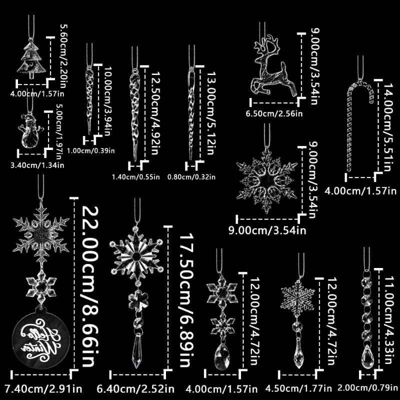 27Pcs Shatterproof Crystal Snowflakes Icicle Hanging Decorations Christmas Tree Ornament Winter Festival Decors