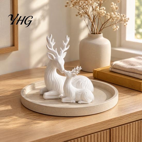 Elegant Interior Accents 2Pcs 3D Printed Parent-child Deer Figurines, Minimalist Animal Statue for Christmas Family Statues Home Decor, Aesthetic