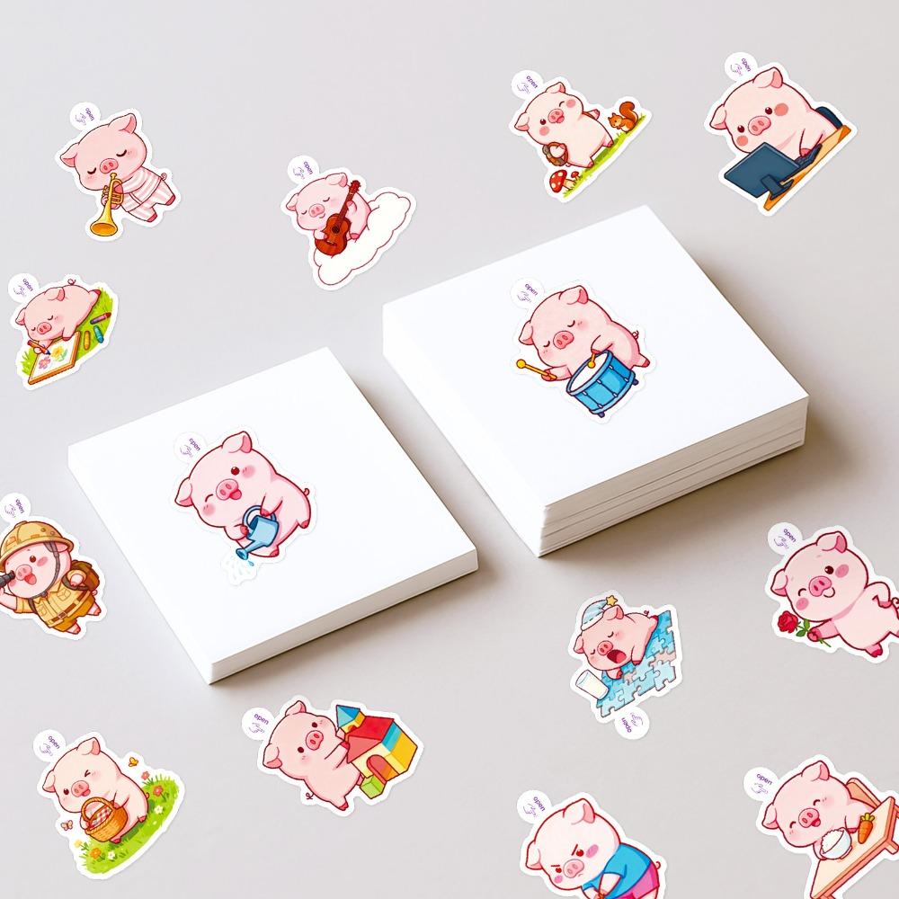 Cute Pig Stickers Waterproof Decal PVC Kawaii Cartoon Pink Piggy Sticker Decoration Water Bottles Tablets Scrapbook Phone Case.