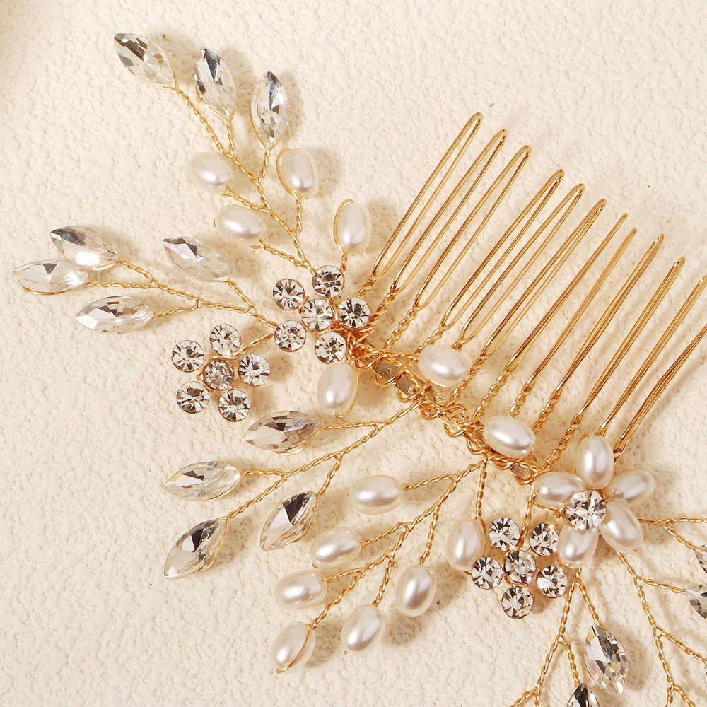 Elegant Hair Comb Sparkling Rhinestone Hairpin Hair Ornament Faux Pearl Hairclip  Women