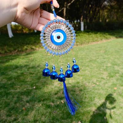 Handmade Metal Blue Eyes Wind Chime Glass Bells Wind Music Bell Devil's Eye Tree of Life Car Mirror Decor Wall Hanging