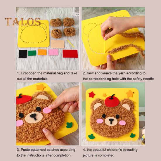 3Pcs Cartoon Animal Doll Embroidery Kit DIY Handmade Beginner Kids Adults Yarn Cat Rabbit Bear Craft Sewing Kit Toddlers Educational Weaving Toy