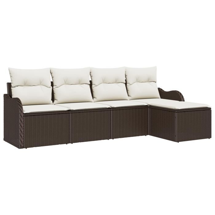 Ensemble de Sofa de Jardin vidaXL 5 pièces avec Coussins en Poly Rattan Marron, Sofa de Jardin 2 places vidaXL 3354327