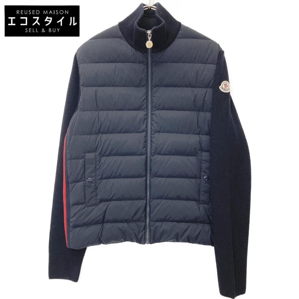 Moncler Excellent Condition 2022 Cardigan Tricot Wool Knit Jacket with Side Logo Jacket M NavyUsed