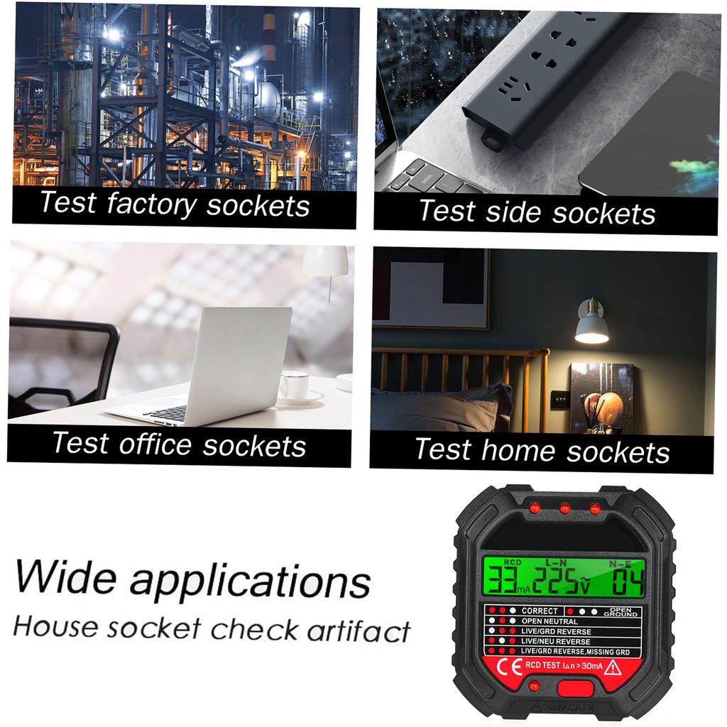 Outlet Tester with Voltage Display 90-250V Socket Tester Automatic Electric Circuit Polarity Voltage Detector Breaker Finder HT1