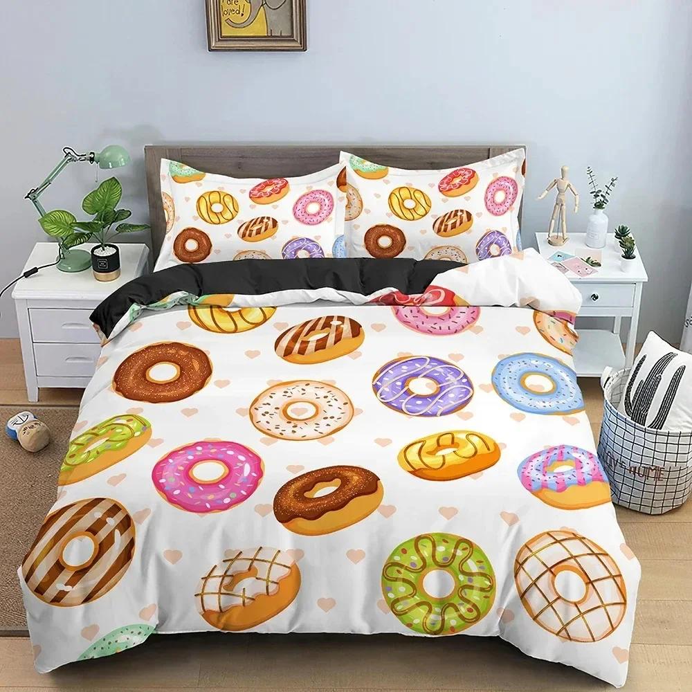 Donut Print Bedding Set For Bedroom Duvet Cover Comforter Covers Single Double King Size Quilt Cover With Pillowcase