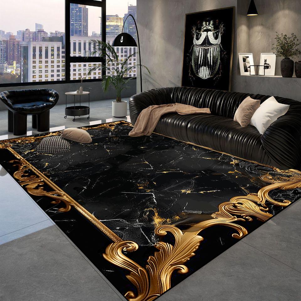 Luxusní černé zlaté koberce Retro evropský koberec do obývacího pokoje Hotelová hala Pohovková zóna Podložka na podlahu Chodba Pokoj Vchod Velké koberce