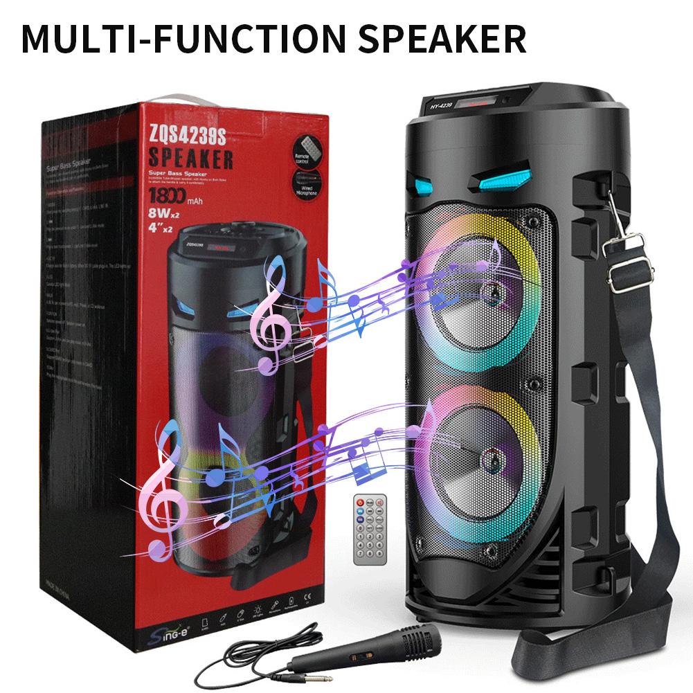 BT Speaker Loud Boombox with Double Subwoofer Deep Bass Lights Outdoor Speaker Support USB/TF/AUX/FM/BT/MIC for Home Party Gift