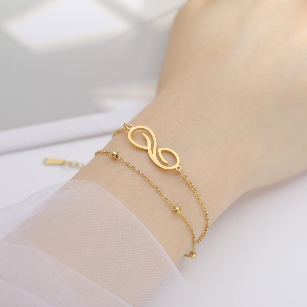 Double Layer Titanium Steel Cross Bead Bracelet With Infinity Symbol Pendant