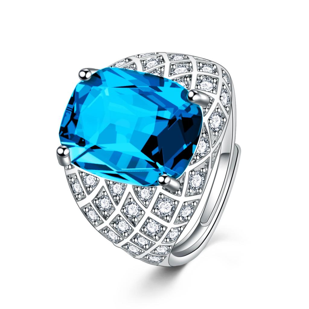 Trendy Man Opens His Mouth with A Fat Rectangular Diamond Sapphire Ring, Colored Diamond Zircon Ring, 2026