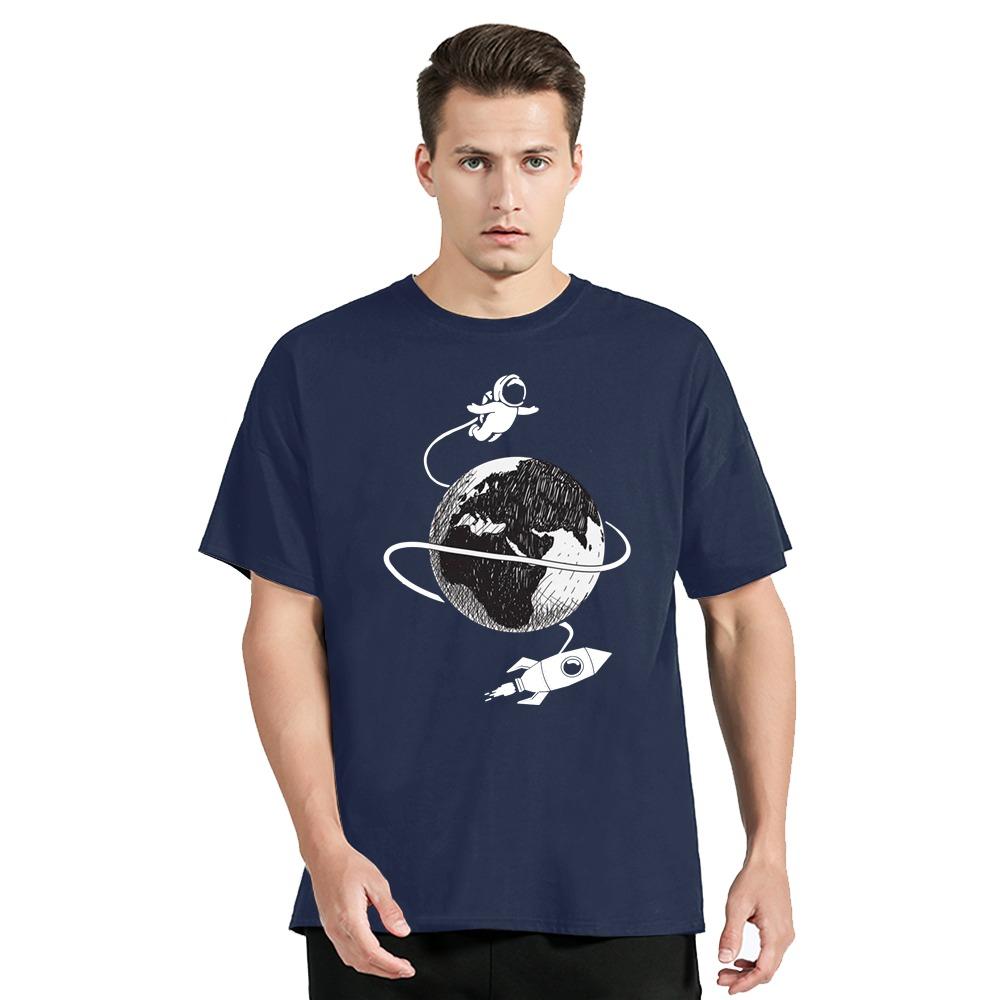 Astronaut Spaceship Lunar Surface Print T-shirt Fashion Summer Men's Clothing Oversized Tshirt Hip Hop Tshirt Casual O-neck Tops