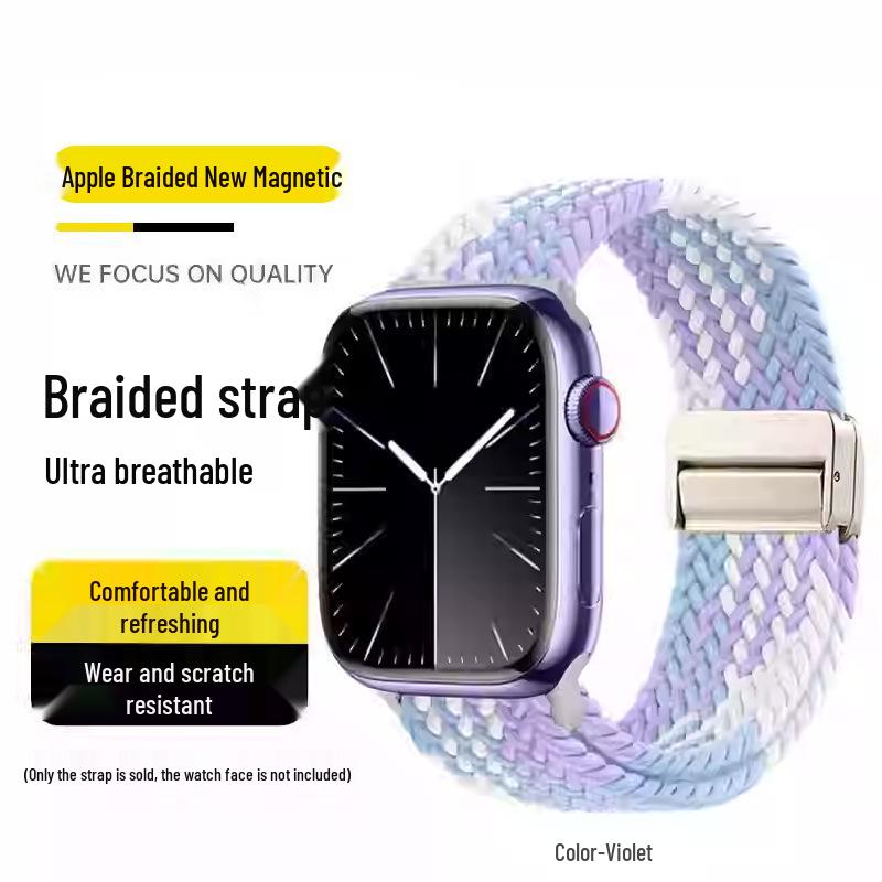 Kompatibles elastisches geflochtenes Magnetarmband aus Nylon für Apple Watch 4, 5, 6 & iWatch 7, 8, 9
