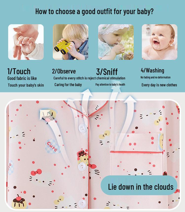 Children's Cartoon Print Pajama Set - Long Sleeve Cardigan with Turn-Down Collar, Imitation Cotton, for Spring and Autumn