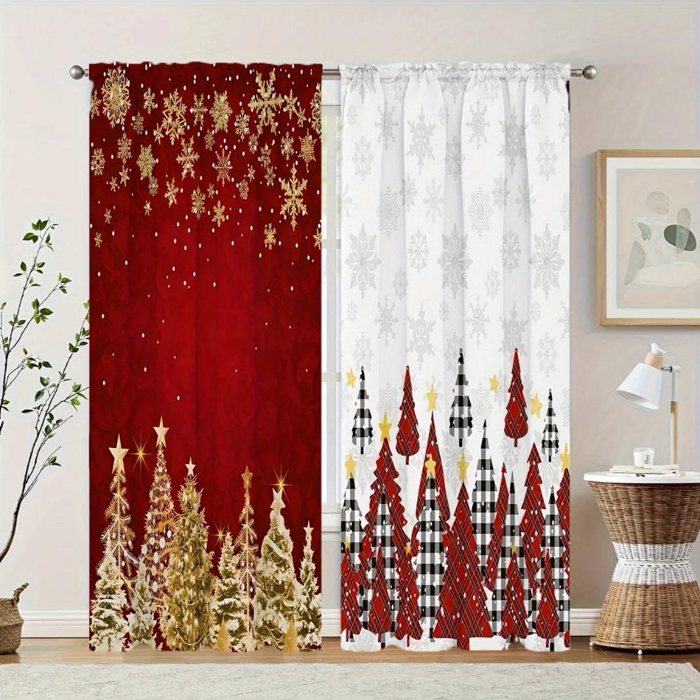 Christmas Tree Snowflake Polyester Drapes Rod Pocket Style Ideal for Easy Hanging Household Decoration Ideal for Bedchamber Office Kitchen