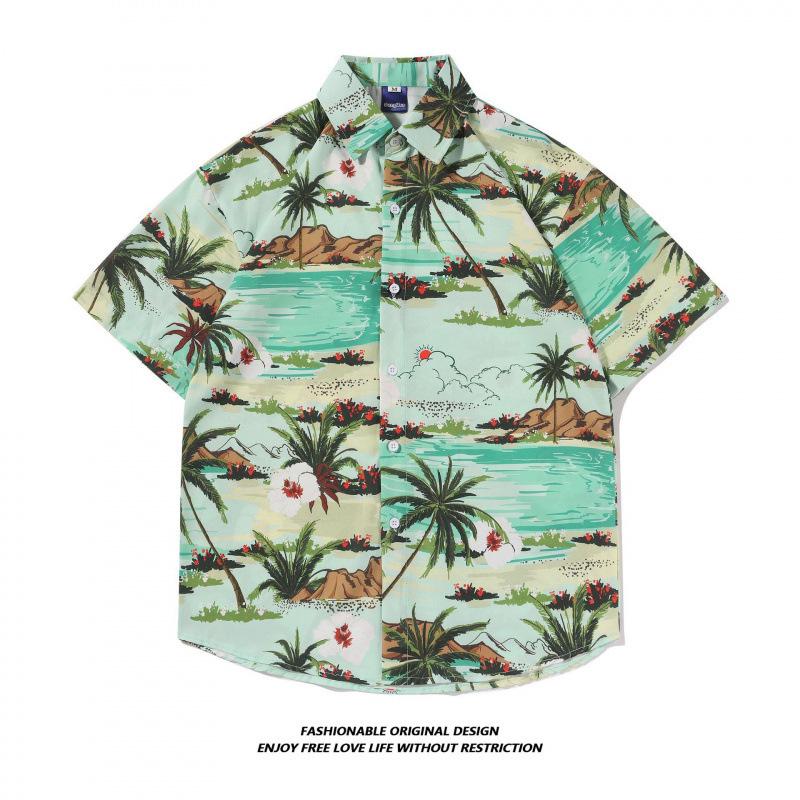 Beach Short-sleeve Floral Shirt for Men and Women, Couple Style, New Summer Seaside Hawaiian Shirt