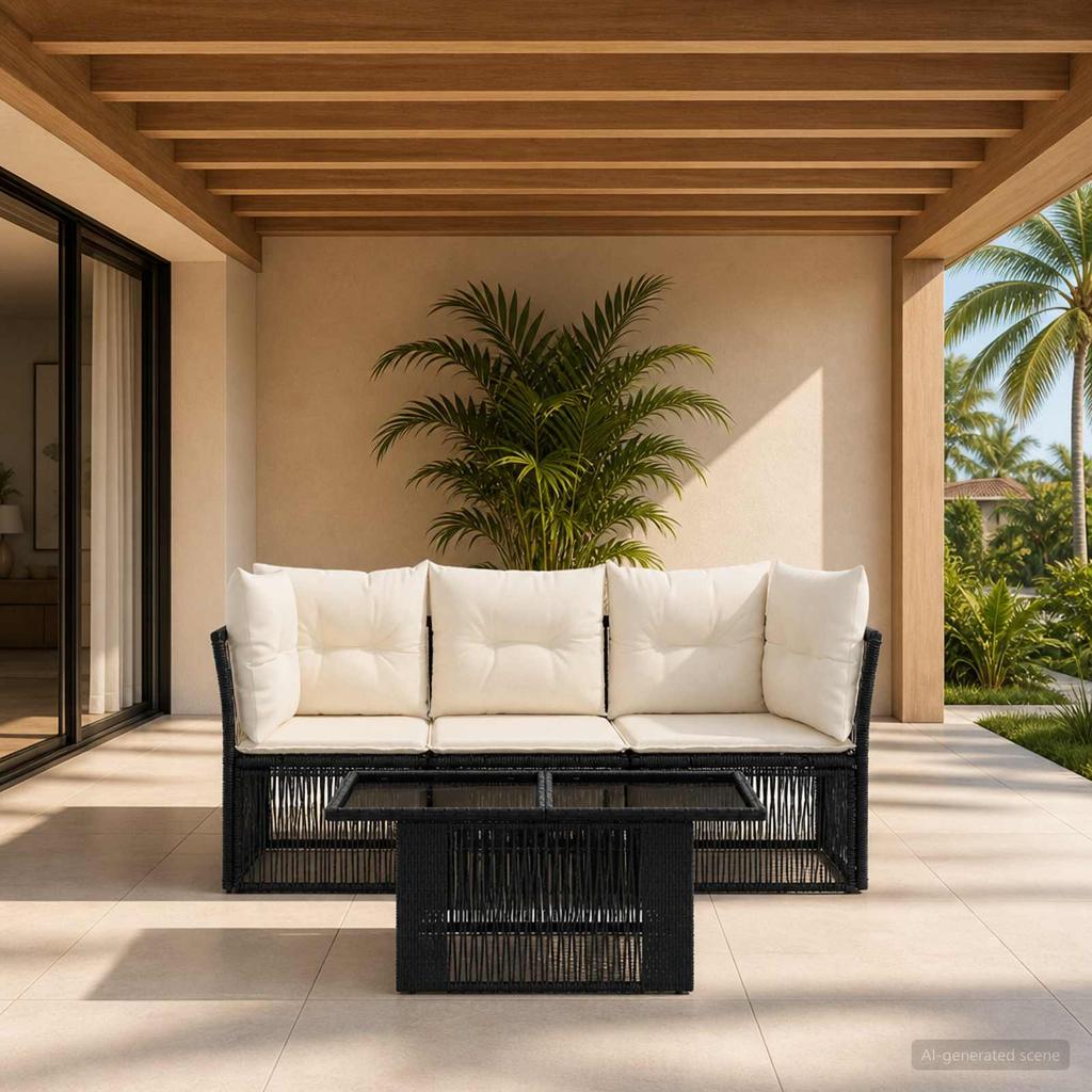 Garden Sofa Set 4 Pieces Black Poly Rattan