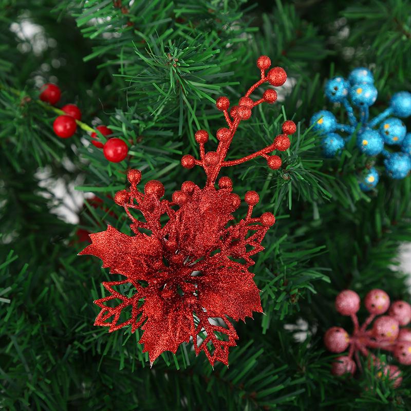 Multi-Color Christmas Flower Ornament with Fruit Skewer for Tree Decoration