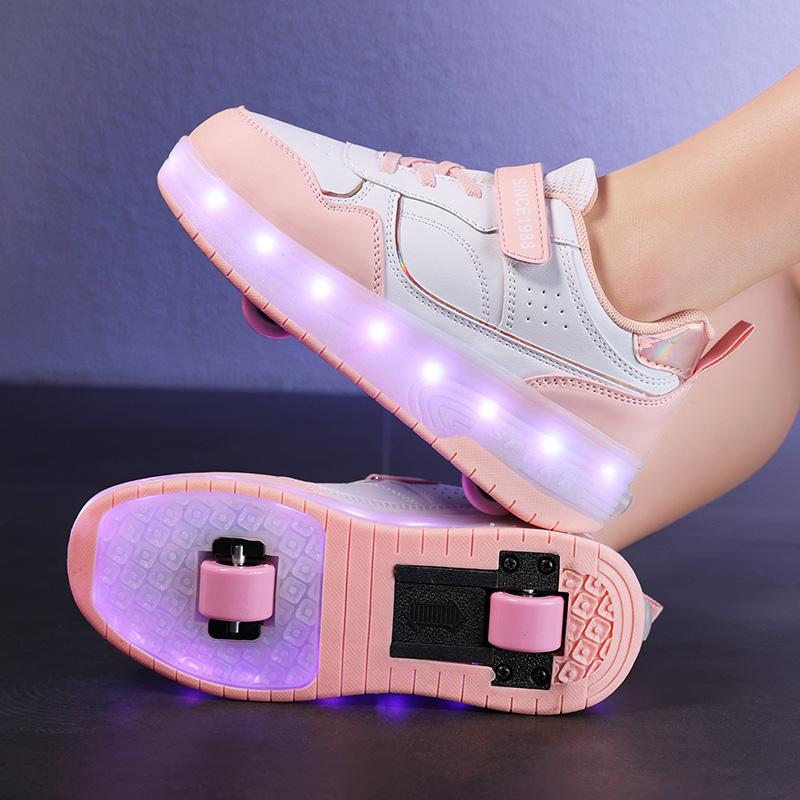 Kid's Luminous Sneaker Rubbing Shoes Children's Shoes Solid Milk Patch Charging Lamp Shoes Kids Glowing Sneakers