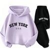 TZWYChildren Hoodie Set Autumn Winter New York USA Letter Graphic Sweatshirt Pant Suit Baby Boy Girl Kid Sport Two Pieces Tracksuit