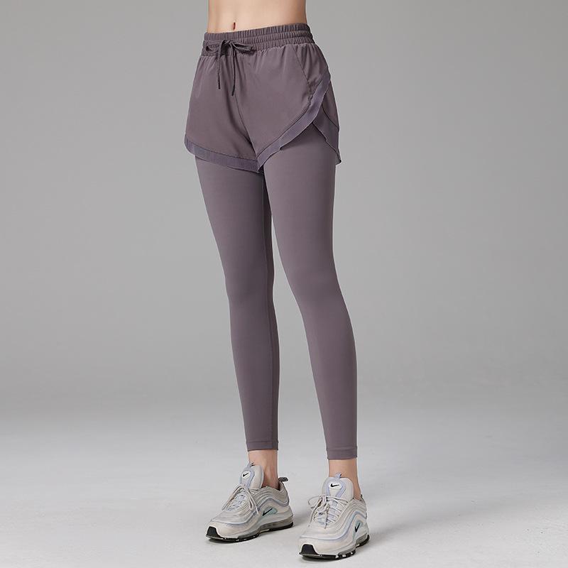 

Quick-Dry High Waist Two-Piece Yoga Pants - Hip Lifting, Tummy Control, Elastic Running & Fitness Wear for Women 8/L (115-125 lbs recommended) хакі/сірий колір