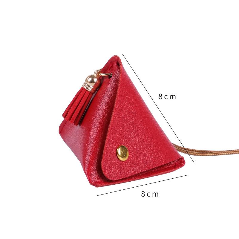 

Triangle Leather Coin Purse: Portable Chinese Style Zongzi with Access Card Holder 8*8 cm красный