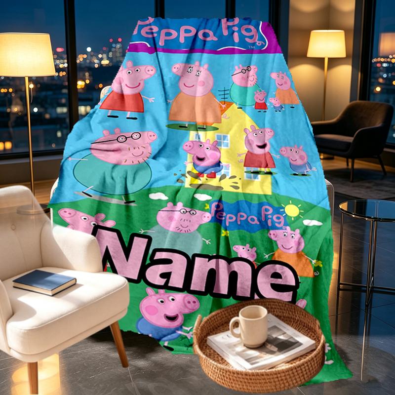 Custom Name Personalized Pink Pig Print Blankets, Home Decor, Bedroom, Sofa, Camping, Couch, Gifts for Birthday Christmas