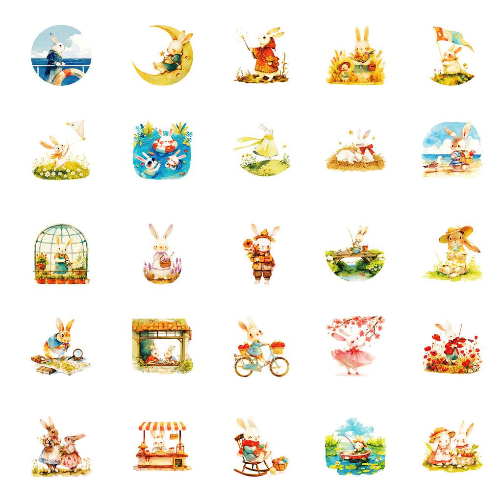New 50 Cartoon Bunny Doodle Decorative Stickers Stickers Decorative Skateboard Refrigerator