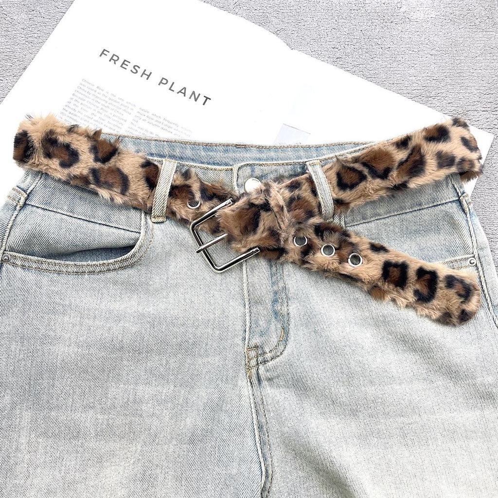 Millennium Pink Plüsch Leopardendruck Ledergürtel für Damen - Punk-Stil für Röcke & Jeans
