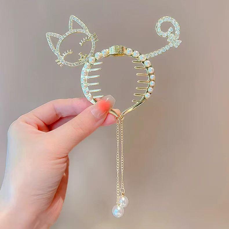 Cute and Playful Cat Design Ponytail Buckle for Children with Metal and Beads