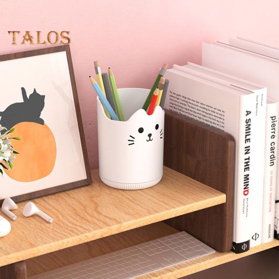 Pen Holder 360 Degree Rotating Cat Pattern Design Large Capacity Stationery Organizer Desk Accessory