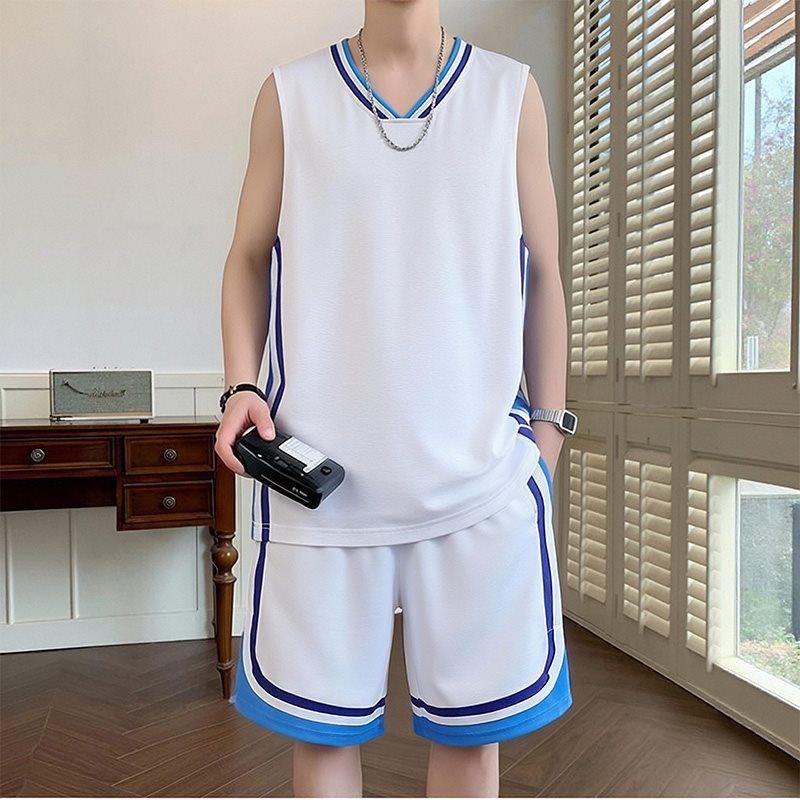11043 Men's Ice Silk Basketball Vest & Shorts Set, Quick-Dry & Sleeveless, Loose Fit for Summer 2026 Training