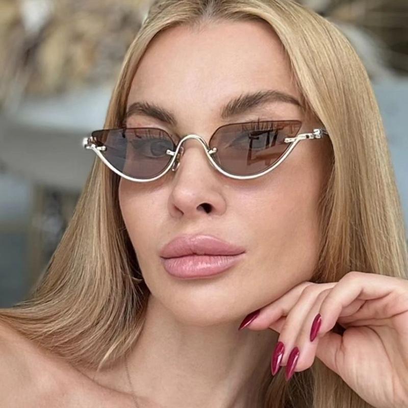 Fashion Small Polygon Sunglasses Women'S New Brand Metal Half Frame Sun Glasses Ladies Sexy Cat Eye Eyewear Shades