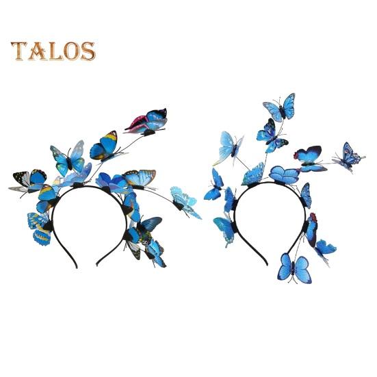 

Женский обруч для волос для выступлений, преувеличенный декор с имитацией бабочек, повязка на голову, вечерние свадебные головные уборы синий
