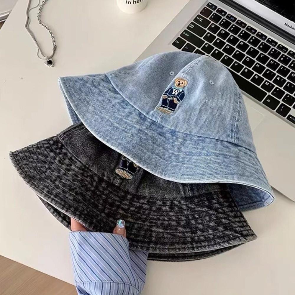 Versatile Denim Fishing Cap Korean Sun Protection Hat Cute Denim Bucket Cap  Spring Summer