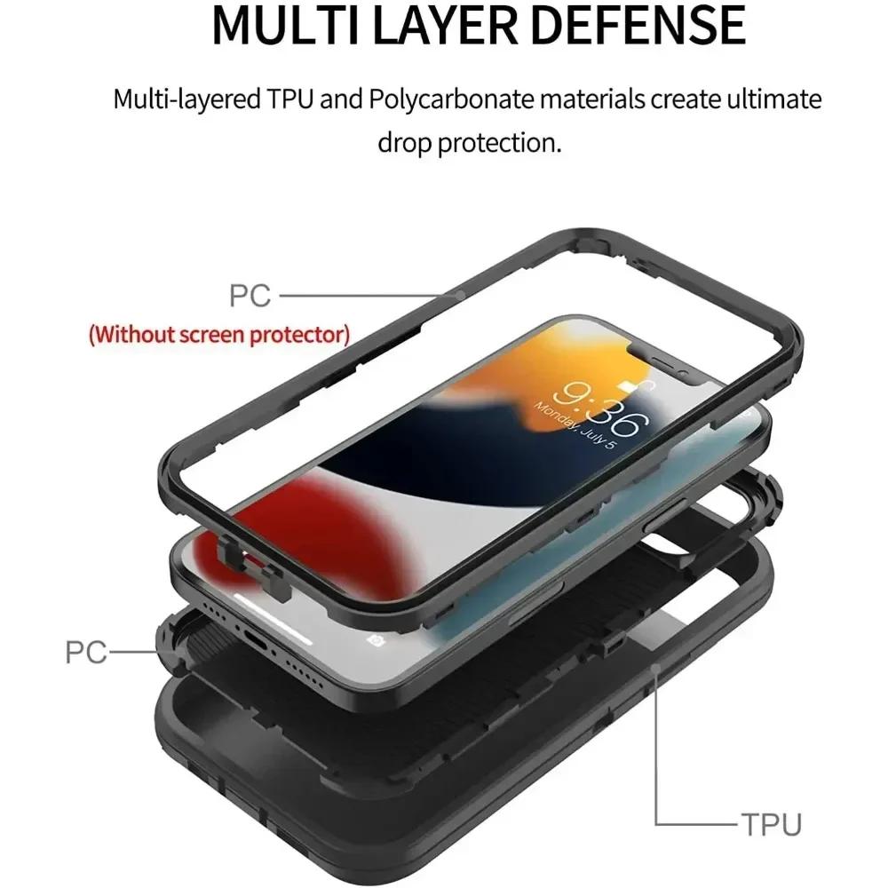 3 In 1 Hybrid Heavy Duty Armor Case for IPhone 16 Pro Max 15 14 13 12 11 Shockproof Cover for IPhone 7 8 Plus X XS Max XR Otter Case Box Cover
