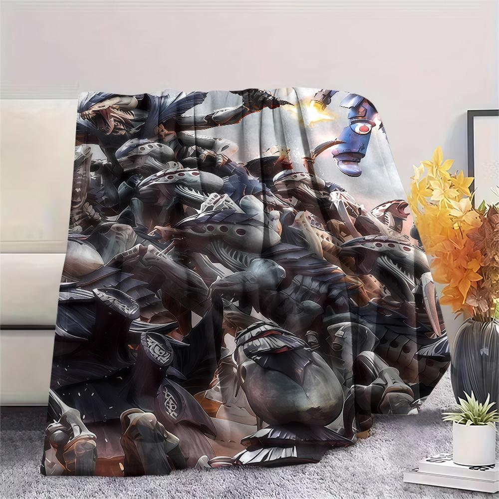 1PC Warhammer 40k Print Flannel Blanket, High Quality Comfortable for All Seasons, Home Decor, Warmth and Comfort, Perfect for Christmas Gifts