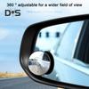 Adjustable Car Blind Spot Mirrors Wide-Angle View Frameless Design Universal Fit Simple Installation 360-degree Rotatable Convex Mirror