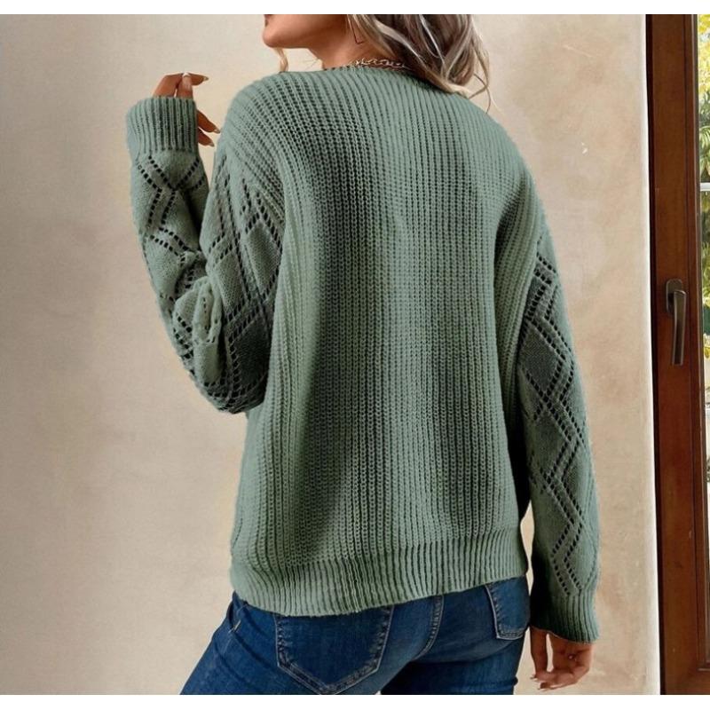 JKASHDK Women's Fashion Casual Fall Winter Solid Color Print Long Sleeve V-Neck Sweaters