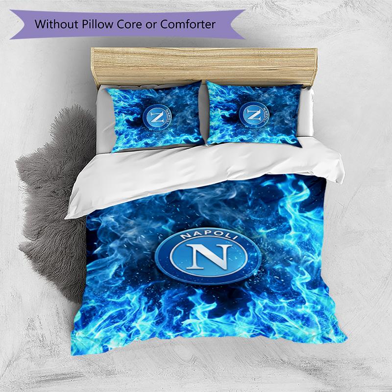 Set Lenzuola 3 Pezzi Stampato Napoli FC Traspirante Copripiumino con Federe Biancheria da Letto Decorativa per Camera da Letto Casa