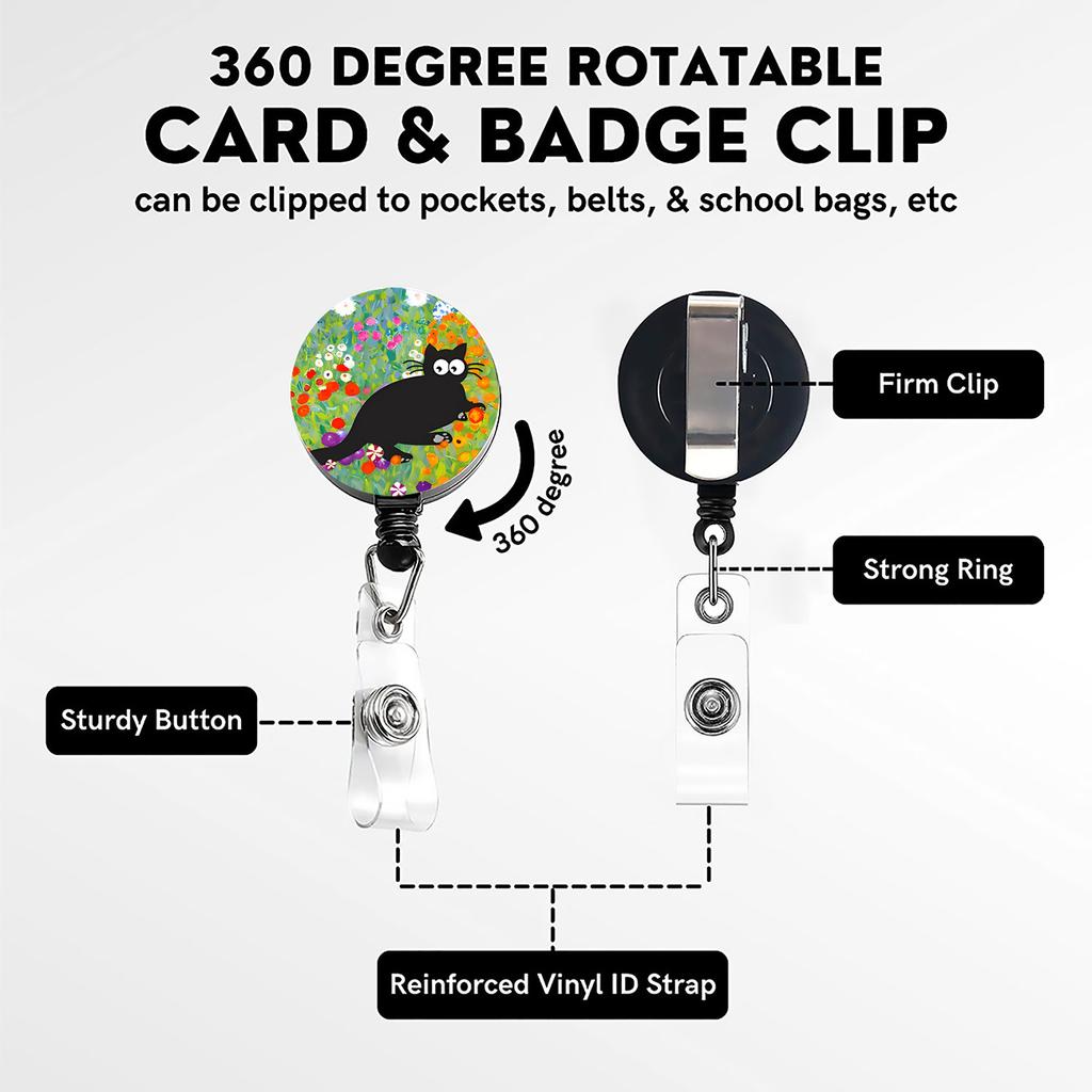 Katzenaufdruck Lanyard Ausweishalter Kartenhalter 3-in-1-Set Einziehbare Ausweishalterrolle mit 360-Grad-Drehclip Geschenke für Krankenschwestern und Ärzte
