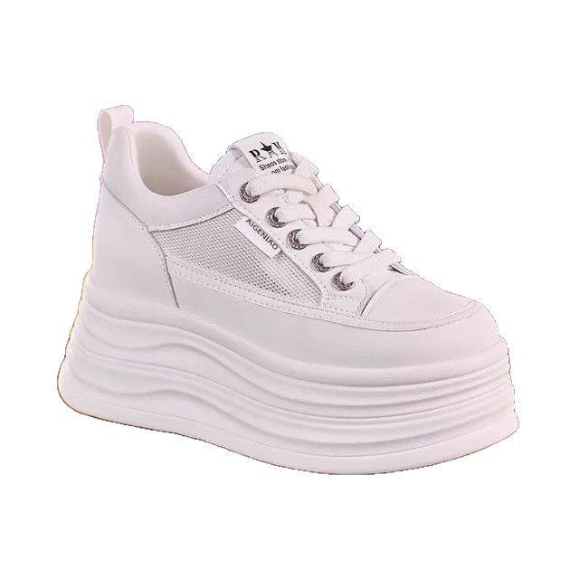 Platform White Shoes Women's 2025 Spring New Casual Versatile Single Shoes Women's Sports Shoes Heightening Board Shoes Mesh Breathable