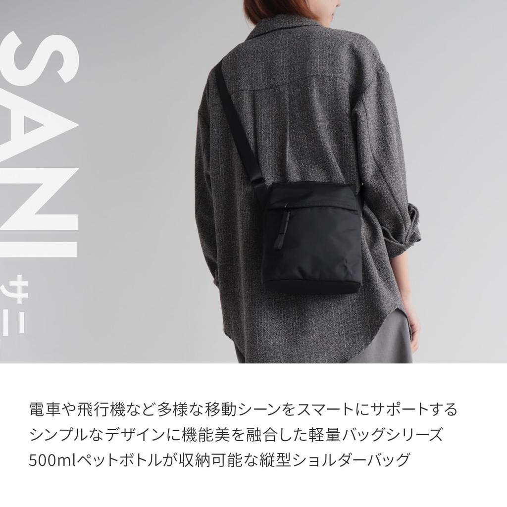 Shoulder Bag for Women and Lightweight 4 Ample Sani 20401 Jet Black [Ace Gene] Men, 2L, Vertical, (230g), Pockets, Storage,